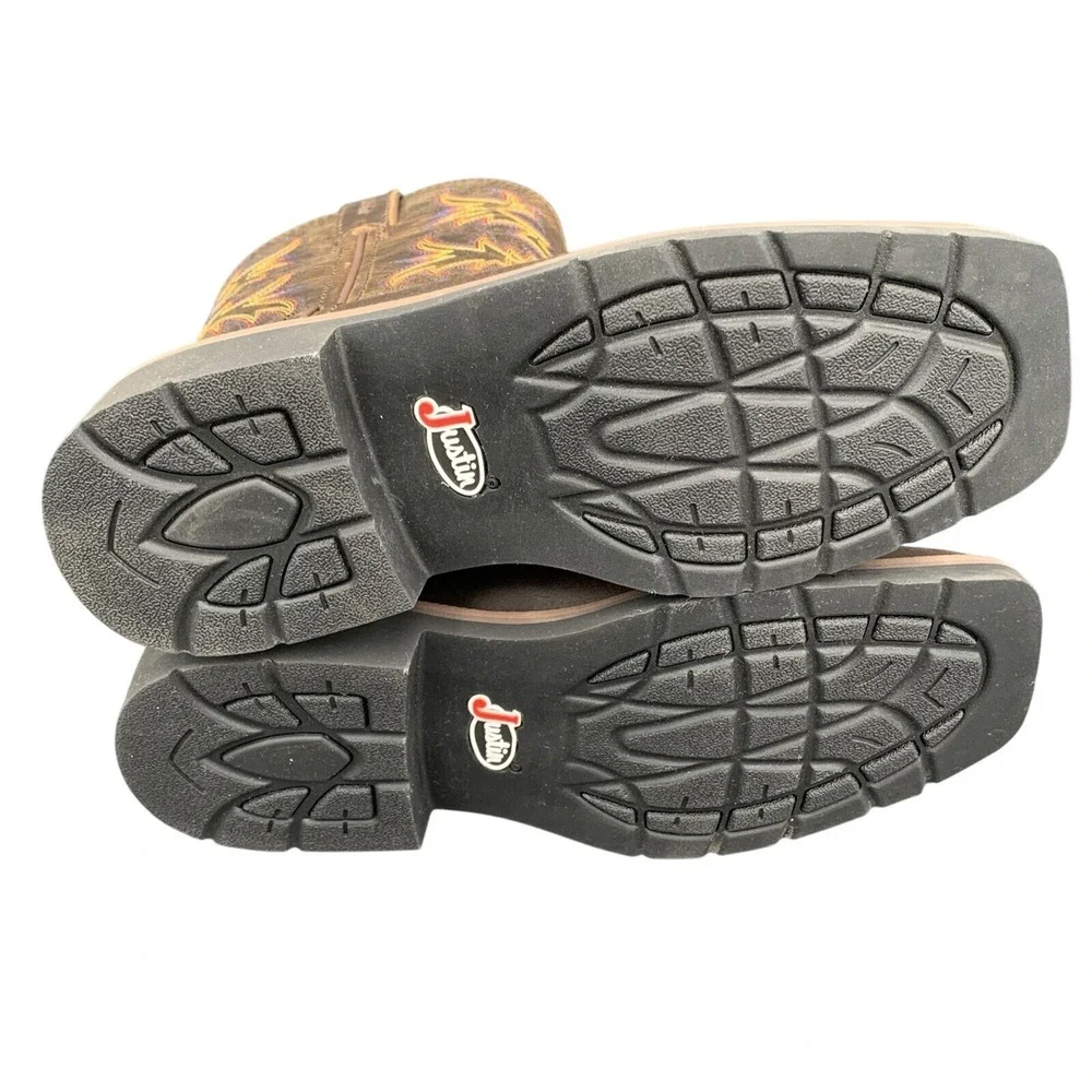 Justin Western‎ Boots Kids Brown Leather Cowboy J-Flex Comfort 3.5 D SK4681